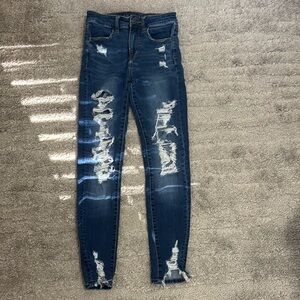 American Eagle Outfitters Blue Skinny Distressed Jeans